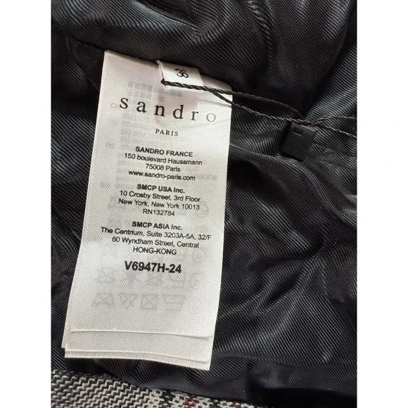 Sandro Paris Lauryn Plaid Wool Blazer Women Size 36 Double Breasted Designer Lux
